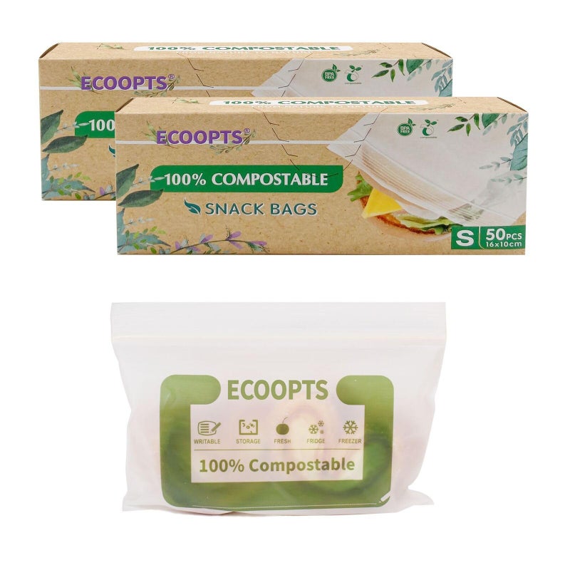 100 Compostable Snack Zip Bag ECOFriendly Small Storage Bags Freezer Bag PlantBased BPAfree Seal well for Cookie Chips and Snack 2 Small